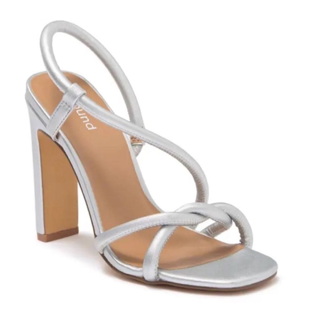 Abound Rosalie Silver Metallic Strappy Block Heel Sandals Square Toe Size 8M